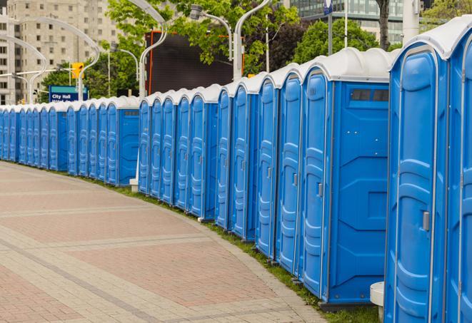 Seasonal porta potty units set up at a South Portland, Maine venue