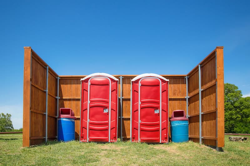 Short-term porta potty units staged for delivery in South Portland, Maine
